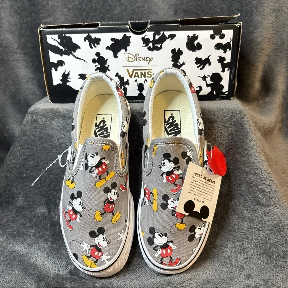 Vans Women's Sz 5 or Men Sz 3.5 Mickey Mouse Gray Slip-On Shoes - Picture 1 of 9